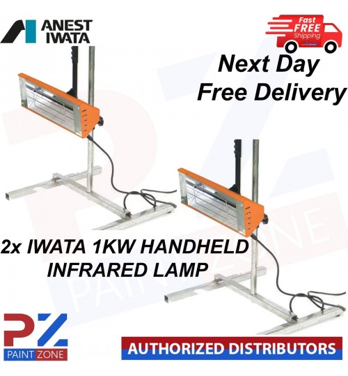 2x IWATA 1KW HANDHELD INFRARED LAMP WITH STAND PAINT DRYER SMART HEAT LAMP